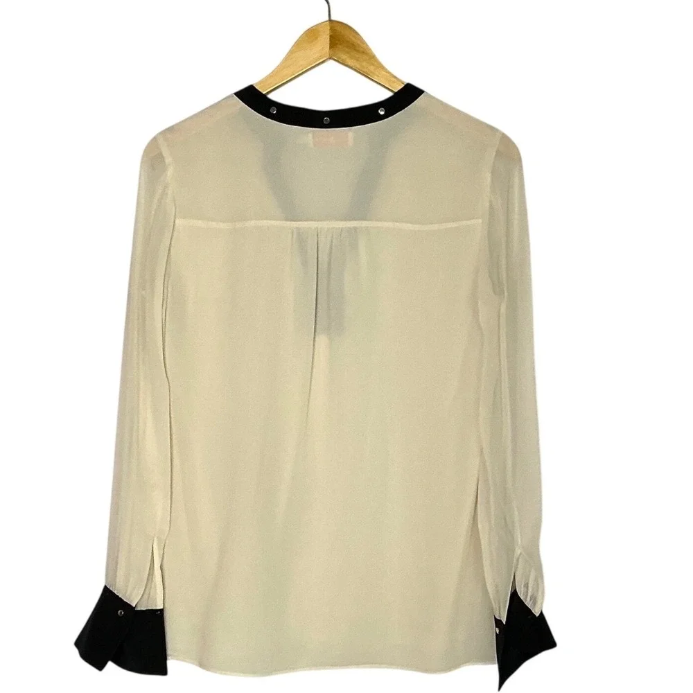Tory Burch Silk Blouse Sz 4 Ivory Sheer V Neck Minimalist Quiet Luxury Preowned
